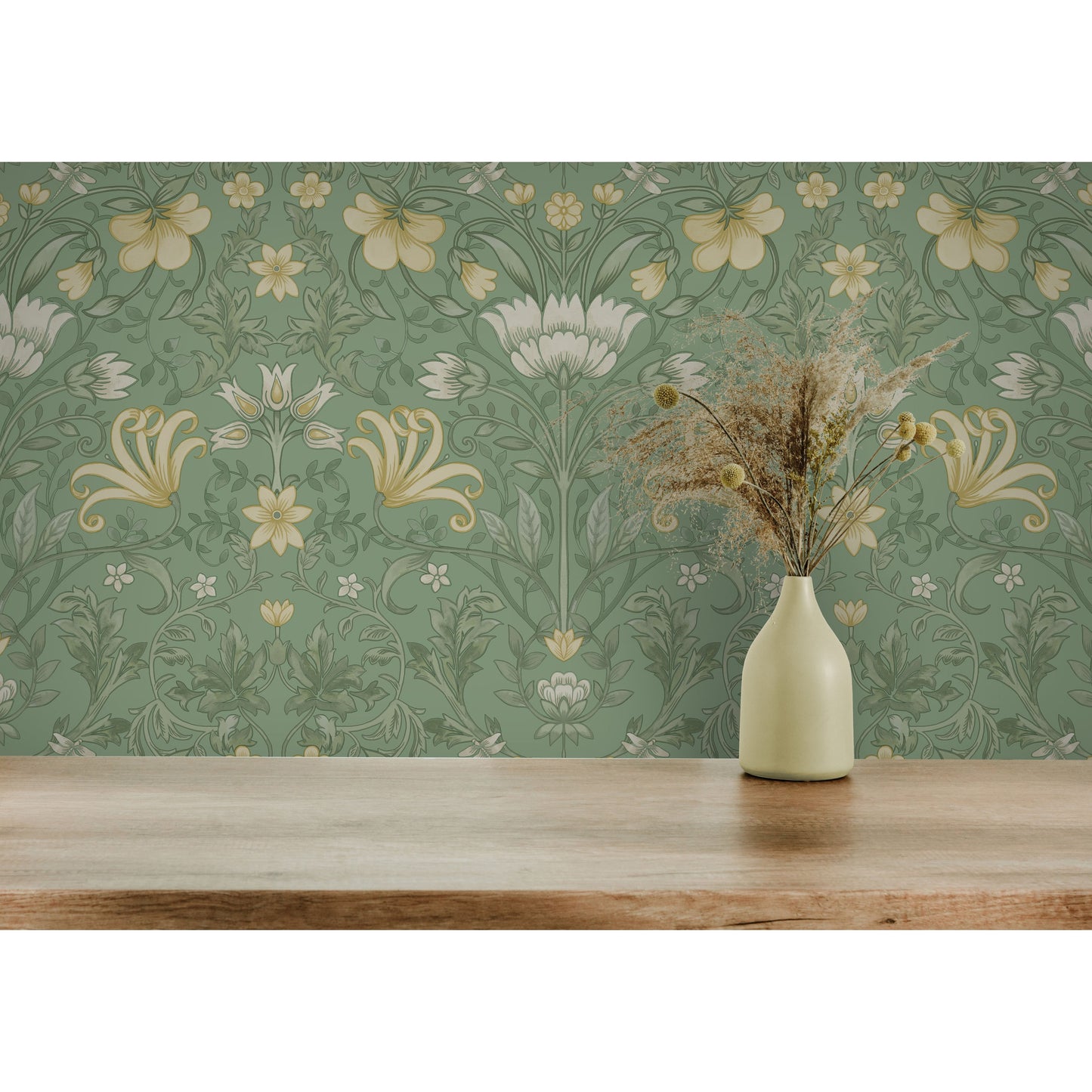 Holden Vintage Floral Green Wallpaper (13550)