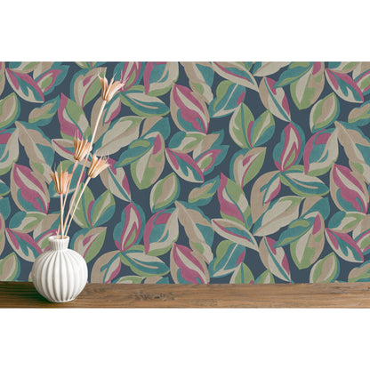 Holden Abstract Leaf Navy Wallpaper (13570)