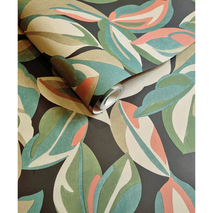 Holden Abstract Leaf Charcoal Wallpaper (13573)