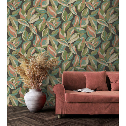 Holden Abstract Leaf Charcoal Wallpaper (13573)