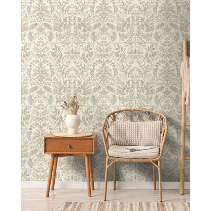 Holden Leaf Damask Beige Wallpaper (13670)