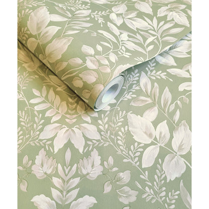 Holden Floral Leaf Damask Sage Wallpaper (13671)