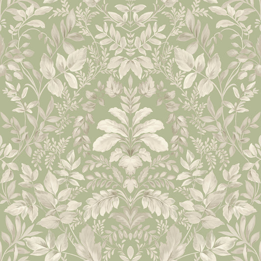 Holden Floral Leaf Damask Sage Wallpaper (13671)