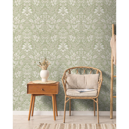 Holden Floral Leaf Damask Sage Wallpaper (13671)