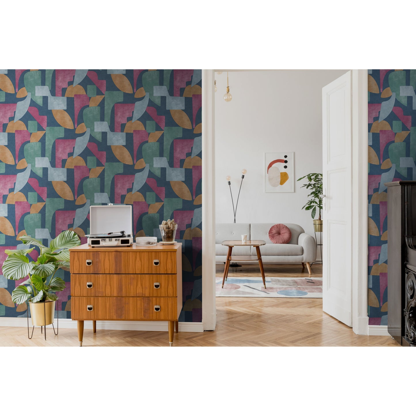 Holden Nature's Symphony Abstract Angles Navy/Berry Wallpaper (13740)