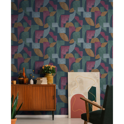 Holden Nature's Symphony Abstract Angles Navy/Berry Wallpaper (13740)