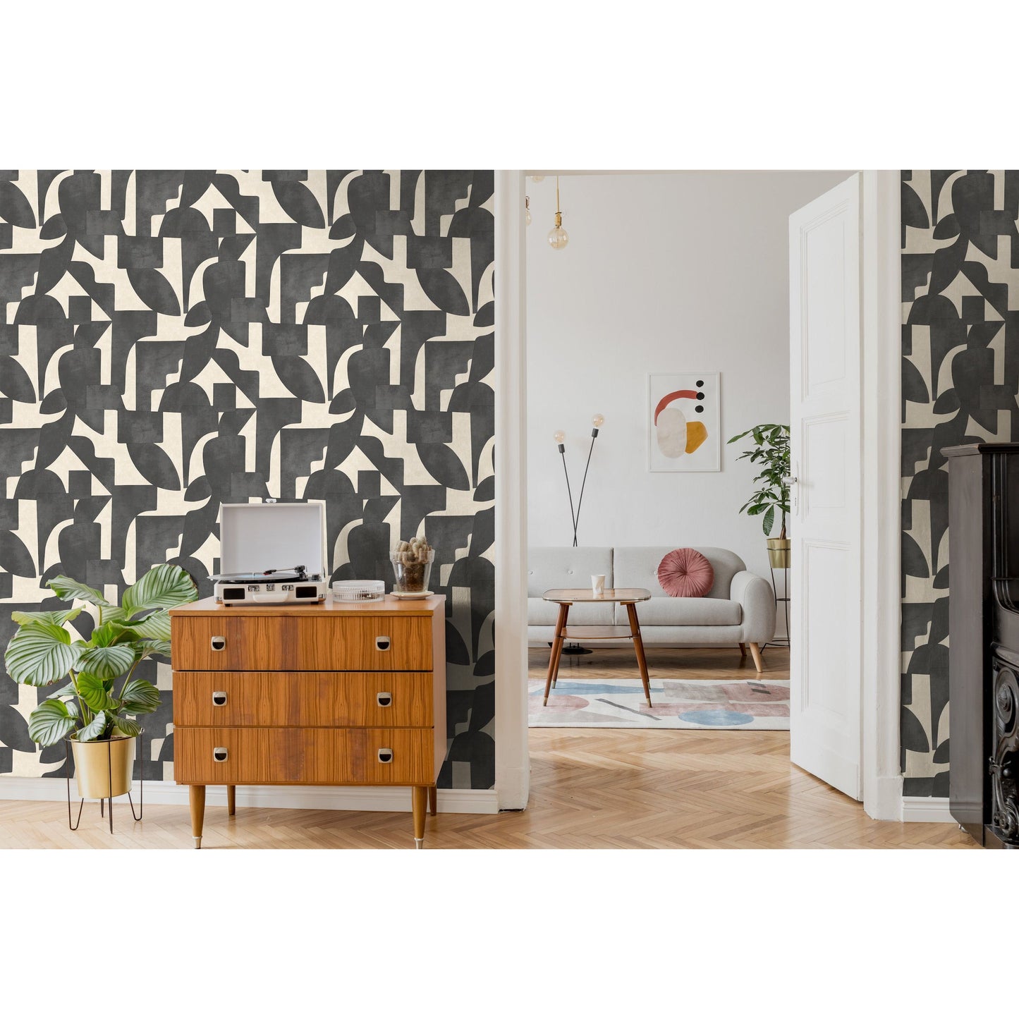 Holden Nature's Symphony Abstract Angles Cream/Charcoal Wallpaper (13741)