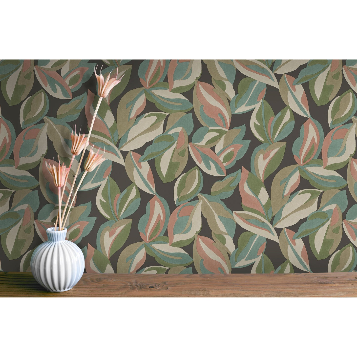 Holden Abstract Leaf Charcoal Wallpaper (13573)