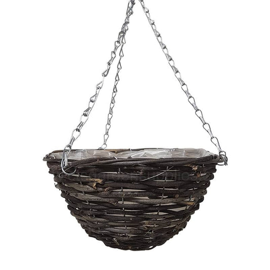 14" Dark Rattan Hanging Basket