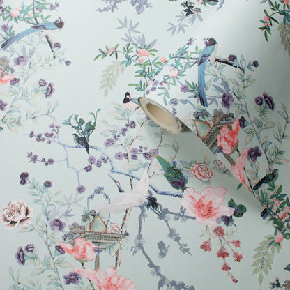 Muriva Lipsy Ophelia Duck Egg Wallpaper (144081)