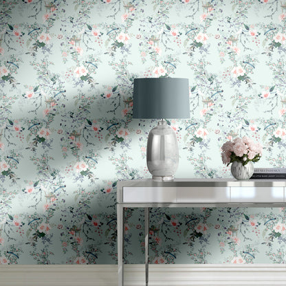 Muriva Lipsy Ophelia Duck Egg Wallpaper (144081)