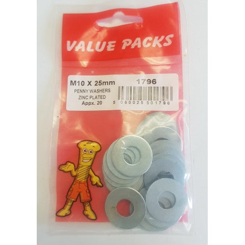 Fast Pak M10 X 25mm PENNY WASHERS ZINC