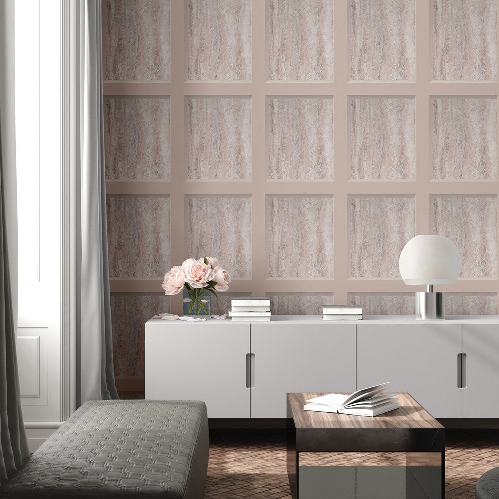 Muriva Eterna Marble Panel Blush Wallpaper (186503)