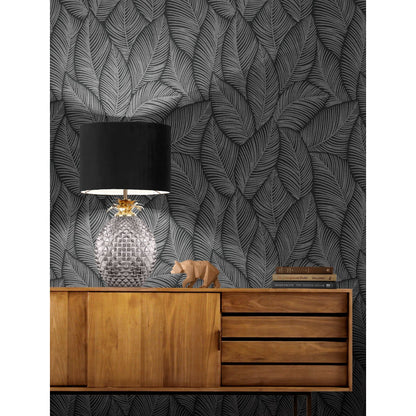 Muriva Denver Leaf Charcoal Wallpaper (196314)