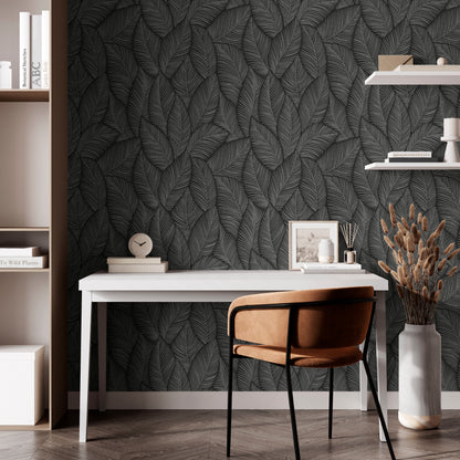 Muriva Denver Leaf Charcoal Wallpaper (196314)