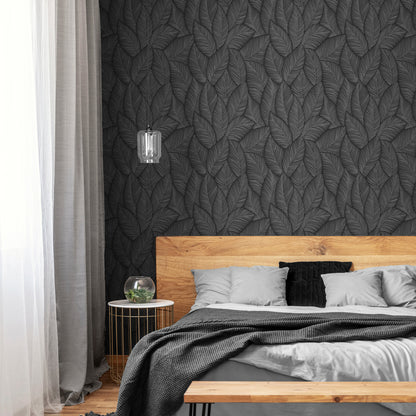 Muriva Denver Leaf Charcoal Wallpaper (196314)