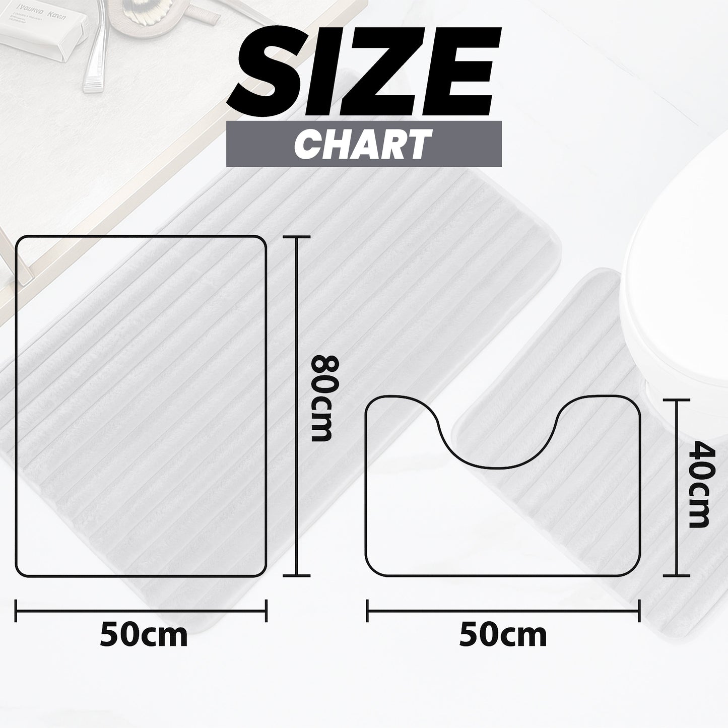 2 Piece Ribbed Bath Mat Set in Charcoal Extra Soft Non Slip Super Absorbent Bathroom & Toilet Mats Easy Care Rug by OLIVIA ROCCO