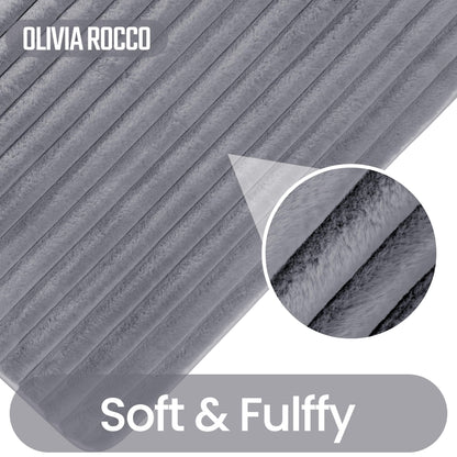 2 Piece Ribbed Bath Mat Set in Charcoal Extra Soft Non Slip Super Absorbent Bathroom & Toilet Mats Easy Care Rug by OLIVIA ROCCO