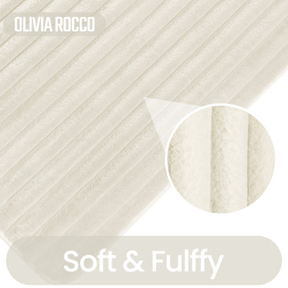 2 Piece Ribbed Bath Mat Set in Cream Extra Soft Non Slip Super Absorbent Bathroom & Toilet Mats Easy Care Rug by OLIVIA ROCCO