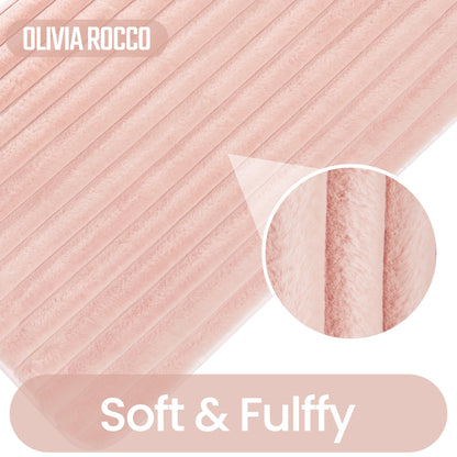 2 Piece Ribbed Bath Mat Set in Pink Extra Soft Non Slip Super Absorbent Bathroom & Toilet Mats Easy Care Rug by OLIVIA ROCCO