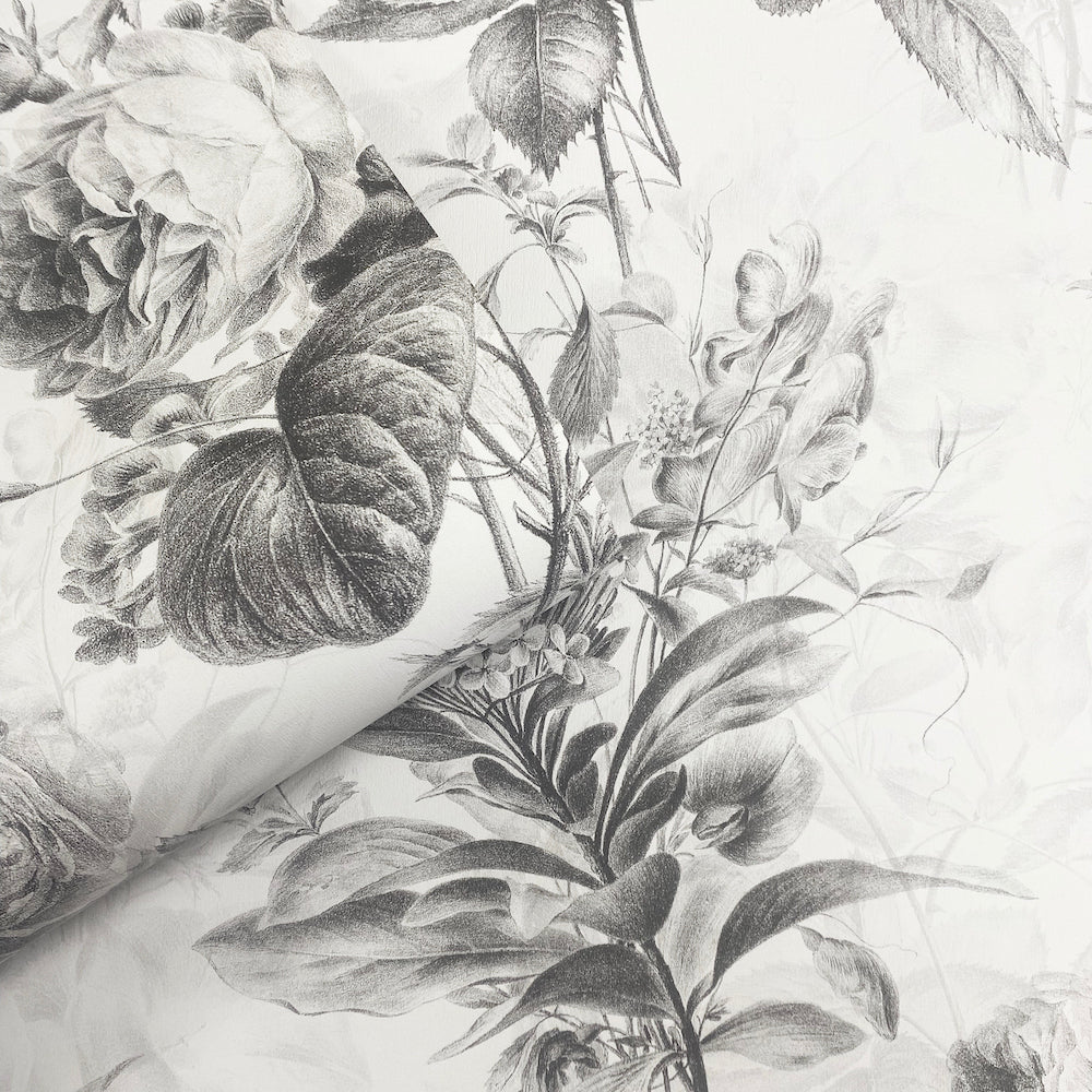 Muriva Toile Floral Black & White Wallpaper (208501)