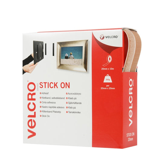 VELCRO® Brand Stick On Tape 20mm x 10m Beige
