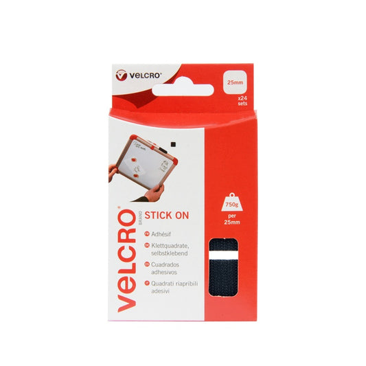 VELCRO¨ Brand Stick On Squares 25mm Negro 24 Juegos