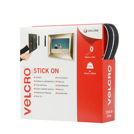 VELCRO® Brand Stick On Tape 20mm x 10m Black