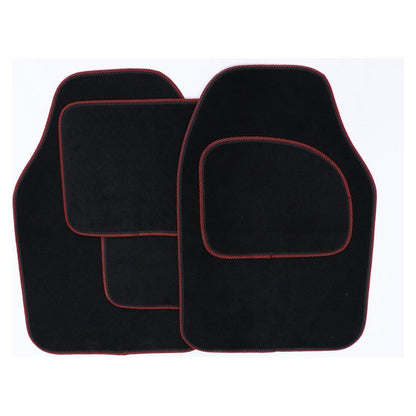 Streetwize Velour Carpet Mat Set with Coloured Binding - 4 Piece Black/Red