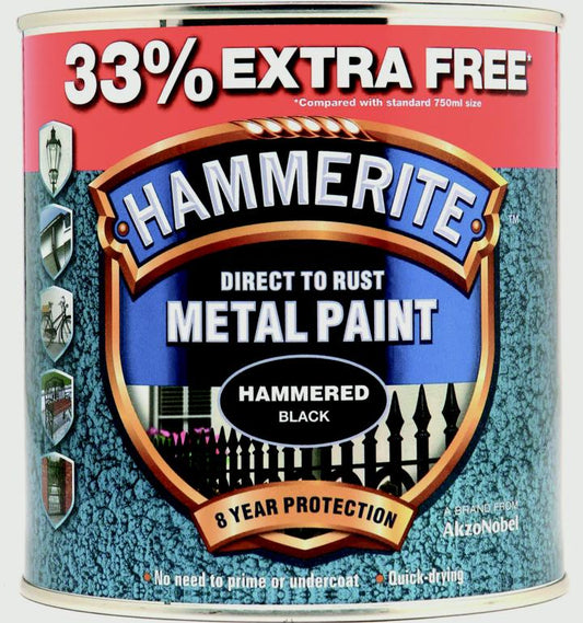 Peinture Métallique Hammerite Martelée 750ml + 33% Noir Offert