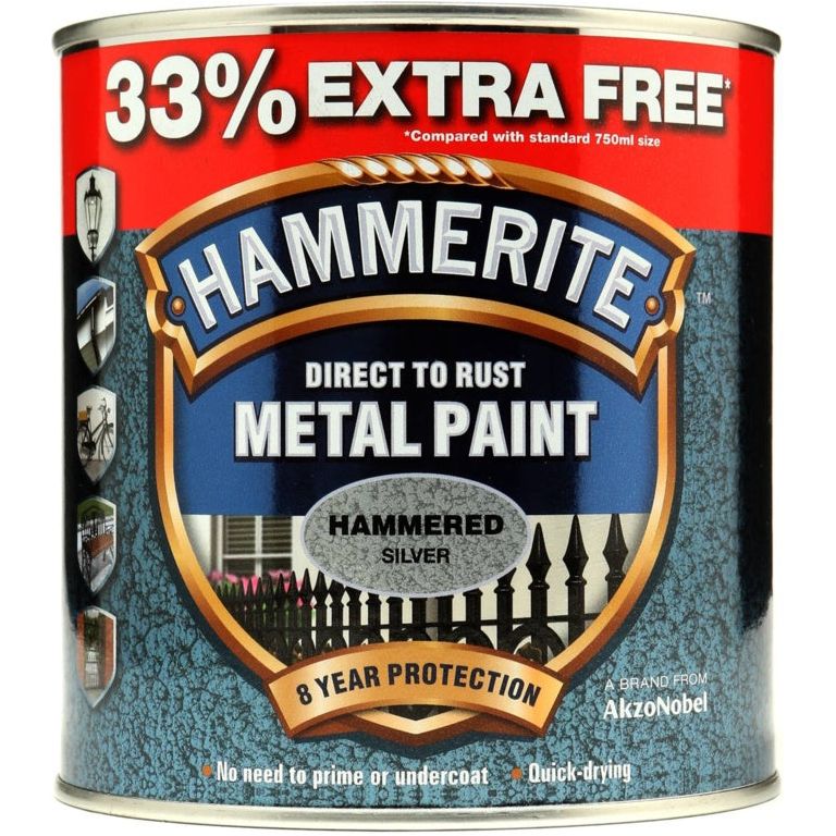 Hammerite Metal Paint Hammered 750ml + 33% Free Silver
