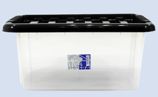 TML Caja de almacenamiento y tapa negra 14L Transparente