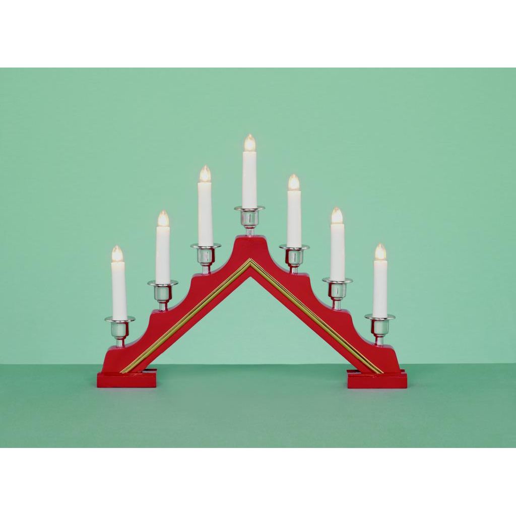 Premier Red Wooden Candlebridge with Silver Cups and 7 Lights