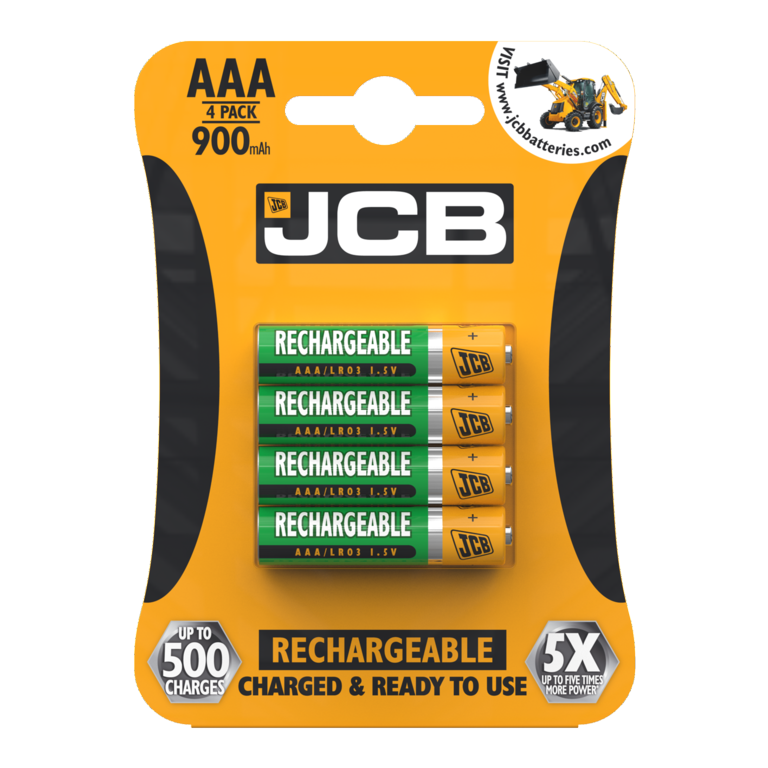 Pilas AAA recargables JCB, paquete de 4, 900 mAh