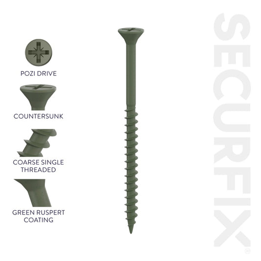 Securfix Green Decking Screws 9 x 2 1/4"-4.5 x 55mm | Pack of 200