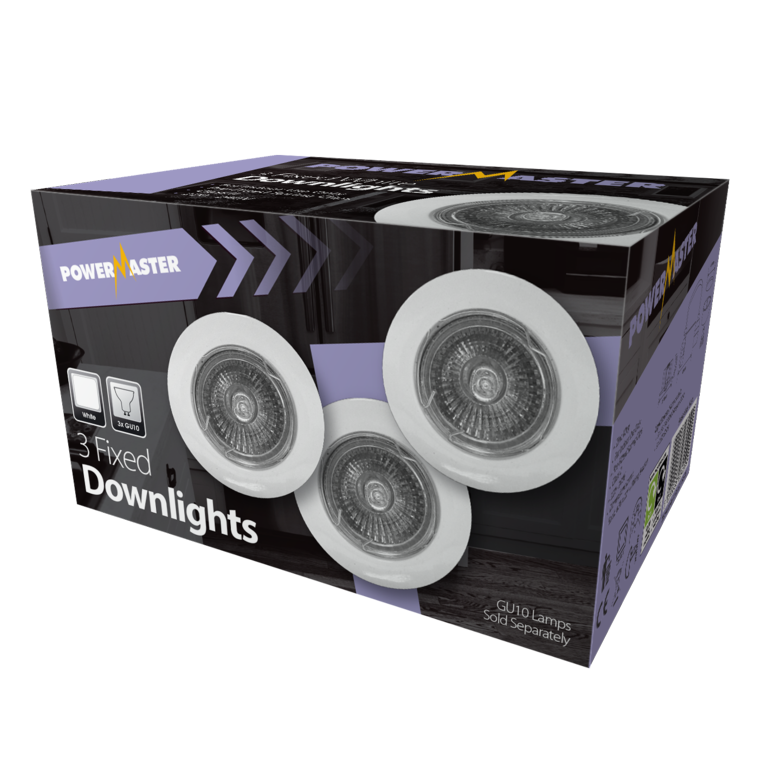 Powermaster 3 Pack Fixed GU10 Downlights