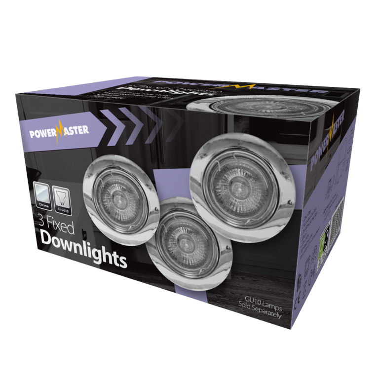 Powermaster 3 Pack Fixed GU10 Downlights