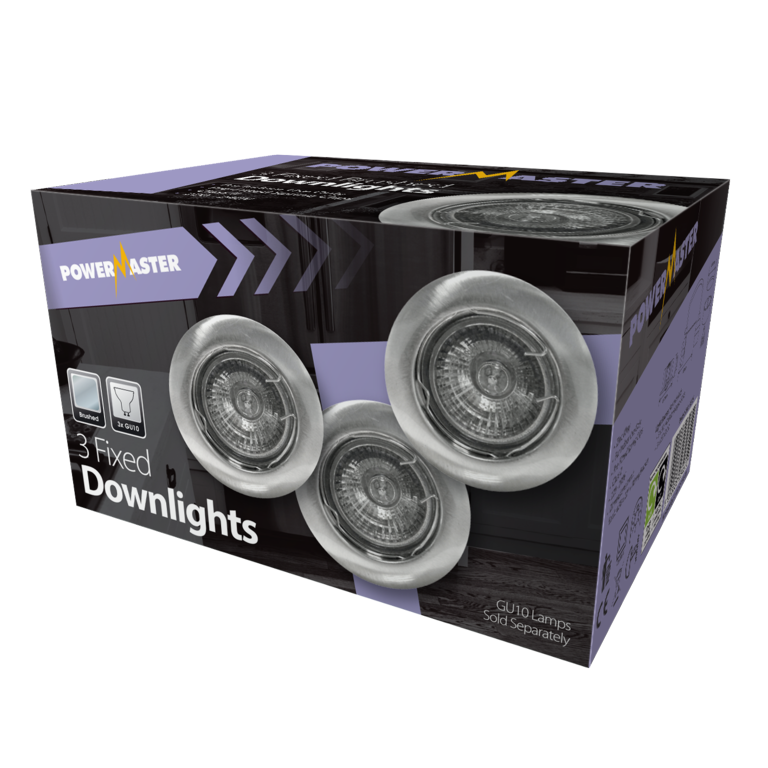 Powermaster 3 Pack Fixed GU10 Downlights