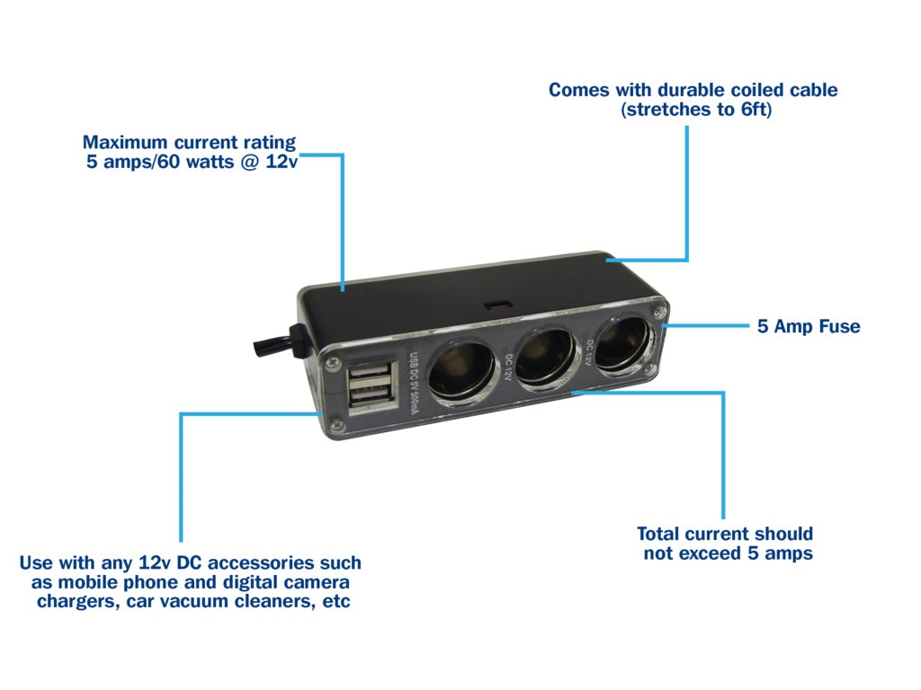 Streetwize 12V Triple Socket With Twin USB