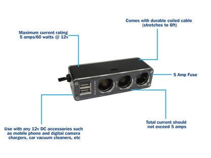 Streetwize 12V Triple Socket With Twin USB