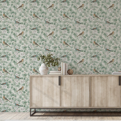 Arthouse Birds & Blossoms Green Wallpaper