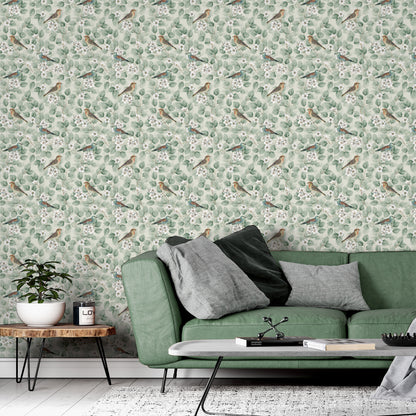 Arthouse Birds & Blossoms Green Wallpaper