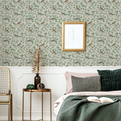 Arthouse Birds & Blossoms Green Wallpaper