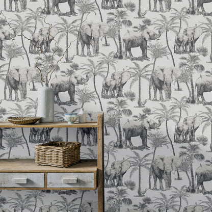 Arthouse Safari Elephant Charcoal Wallpaper