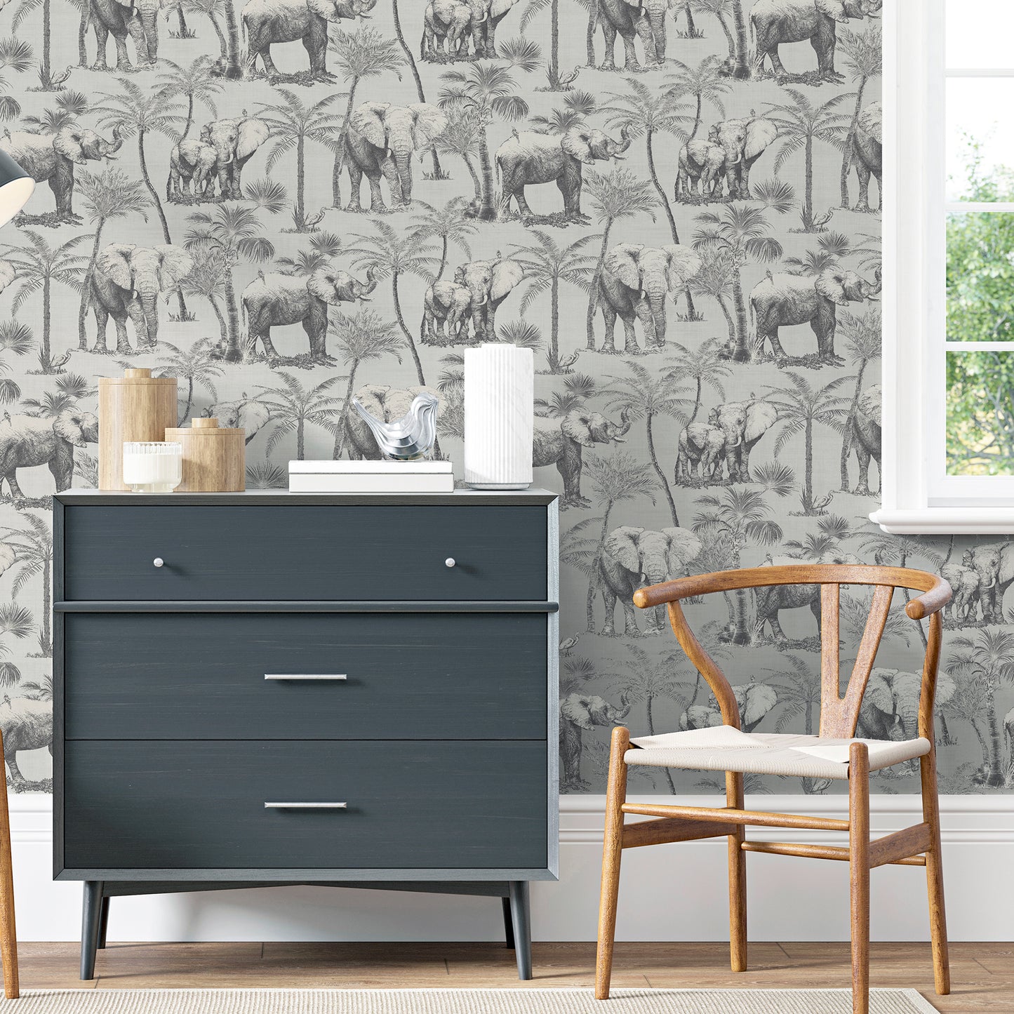 Arthouse Safari Elephant Charcoal Wallpaper