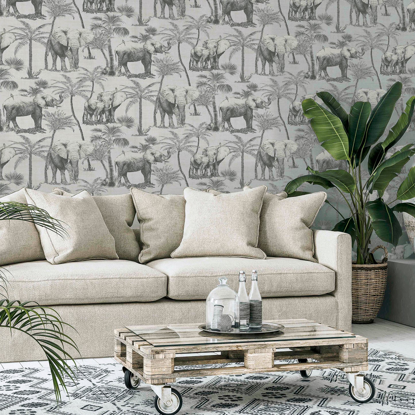 Arthouse Safari Elephant Charcoal Wallpaper