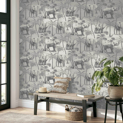 Arthouse Safari Elephant Charcoal Wallpaper