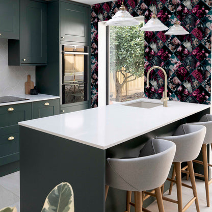 Arthouse Floral Collage Plum & Teal Wallpaper