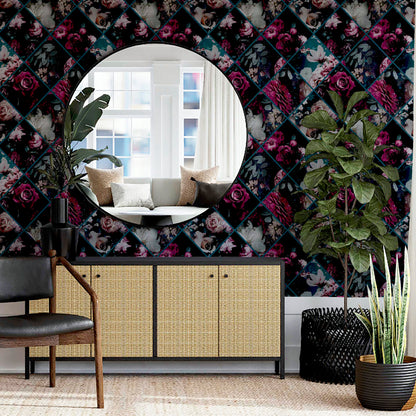 Arthouse Floral Collage Plum & Teal Wallpaper