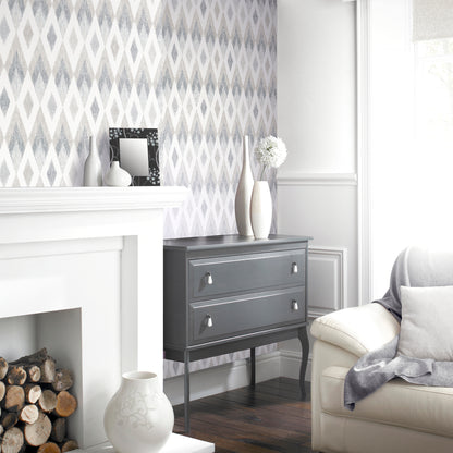 Arthouse Scandi Diamond Silver Wallpaper